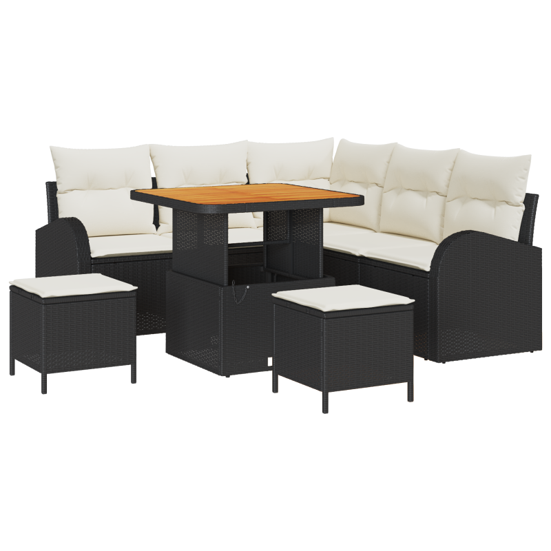 8-teiliges Garten-Sofa-Set mit Kissen Schwarz Poly-Rattan Akazie