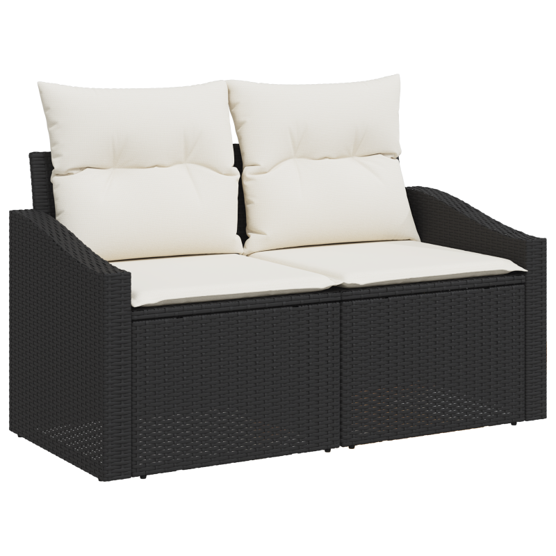 8-teiliges Garten Sofa Set mit Kissen Schwarz Poly Rattan Akazie
