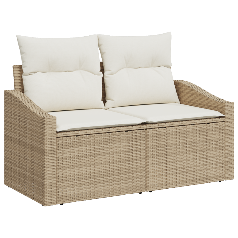 13-teiliges Garten Sofa Set mit Kissen Beige Poly Rattan Akazie