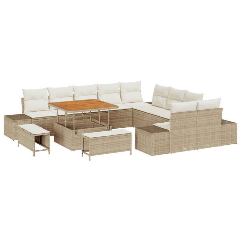 13-teiliges Garten Sofaset mit Kissen Beige Polyrattan Akazie