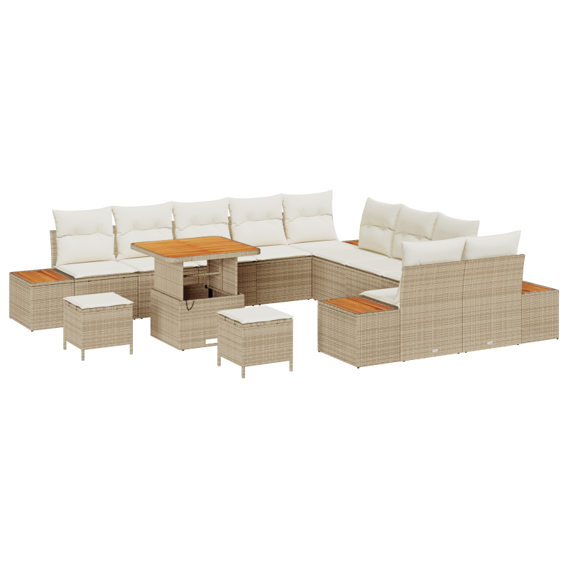 13-teiliges Garten Sofa Set mit Kissen in Beige aus Poly Rattan