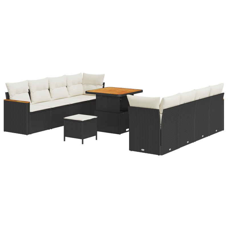 11-teiliges Garten-Sofa-Set mit Kissen Schwarz Poly Rattan Akazie