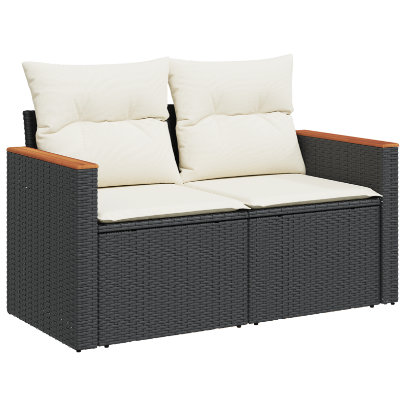 11-teiliges Garten-Sofa-Set mit Kissen Schwarz Poly Rattan Akazie