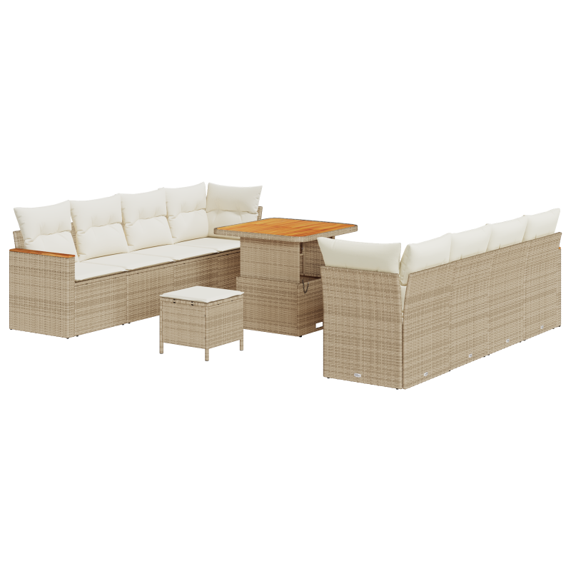 11-teiliges Garten-Sofa Set mit Kissen Beiges Poly-Rattan Akazie