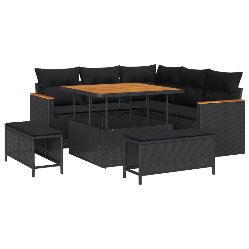 8-teiliges Garten-Sofa-Set mit Kissen Schwarz Poly-Rattan