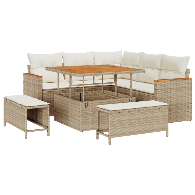 8-teiliges Garten Sofaset mit Kissen Beige Poly-Rattan Akazie