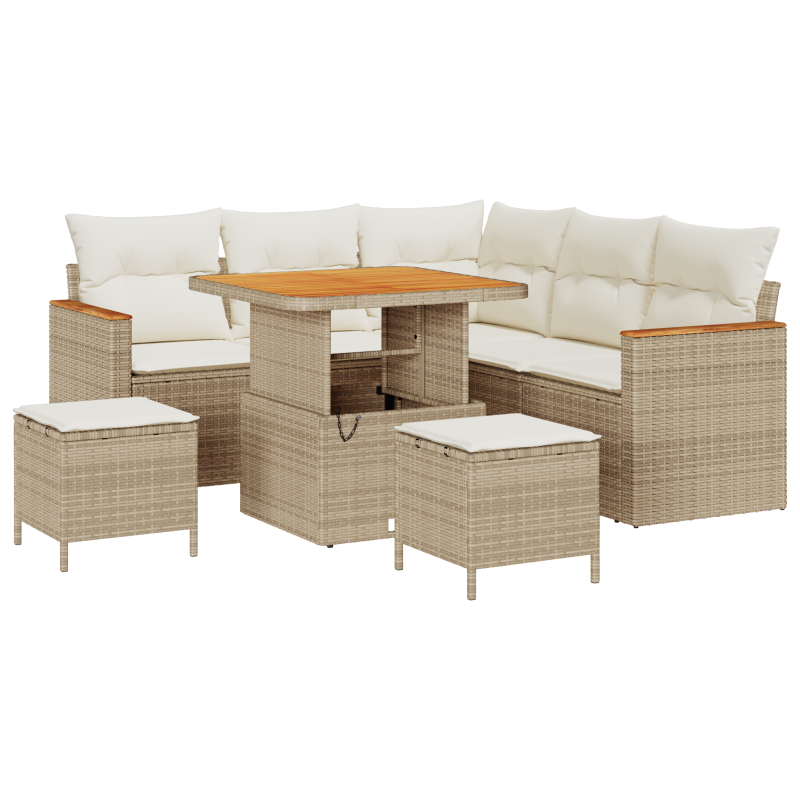 8-teiliges Garten-Sofa-Set mit Kissen Beige Poly-Rattan Akazie