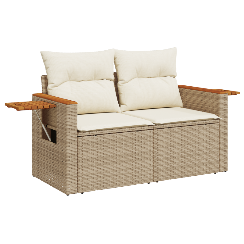 13-teiliges Garten Sofa Set mit Kissen Beige Poly Rattan Akazie