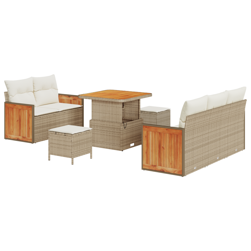 8-teiliges Garten-Sofa Set mit Kissen Beige Poly-Rattan Akazie