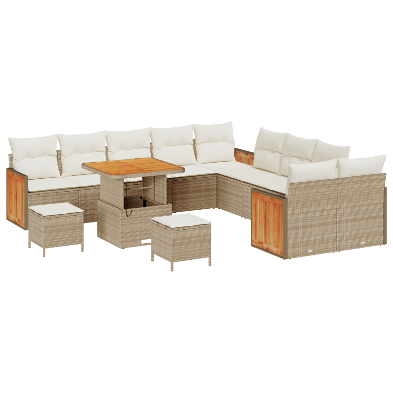 13-teilige Garten-Sofaset mit Kissen Beige Poly Rattan Akazie