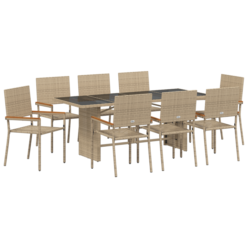 9-teilige Garten Esszimmer Set Beige Poly Rattan