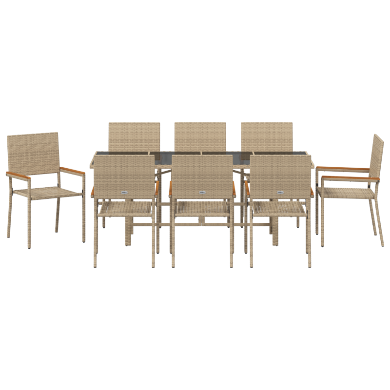 9-teilige Garten Esszimmer Set Beige Poly Rattan