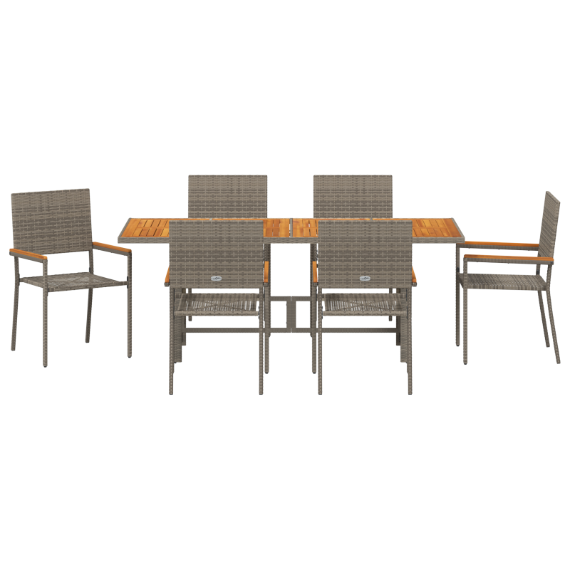 7-teiliges Garten Esstisch Set Grau Poly-Rattan
