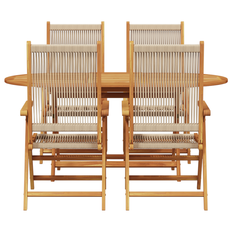 5-teiliges Garten-Esszimmer-Set in Beige aus massivem Akazienholz und Poly-Rattan