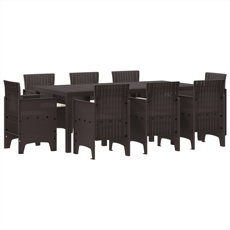 9-teiliges Garten Essset mit Kissen Braun Poly Rattan