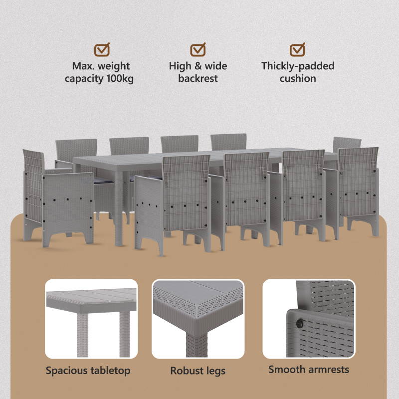 11-teiliges Garten-Essset Hellgrau Poly-Rattan