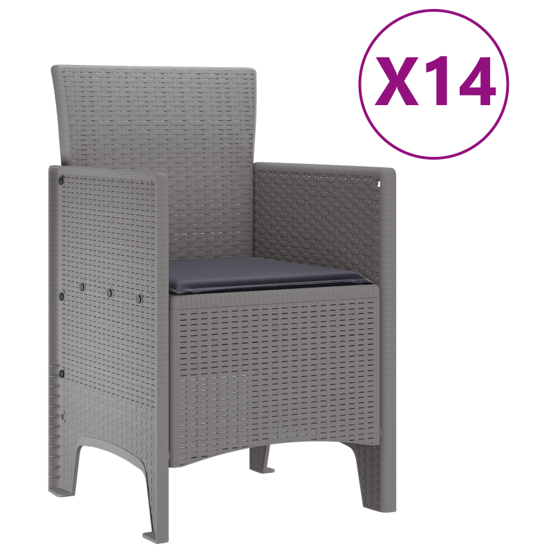 15-teiliges Garten Esszimmerset mit Kissen Hellgrau Poly-Rattan