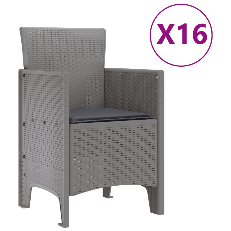 17-teiliges Garten Essgruppen-Set mit Kissen Hellgrau Poly Rattan