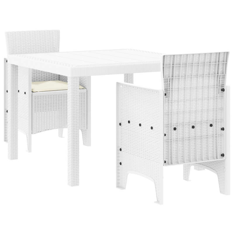 3-teilige Garten Essgruppe mit Kissen Weiß Poly-Rattan