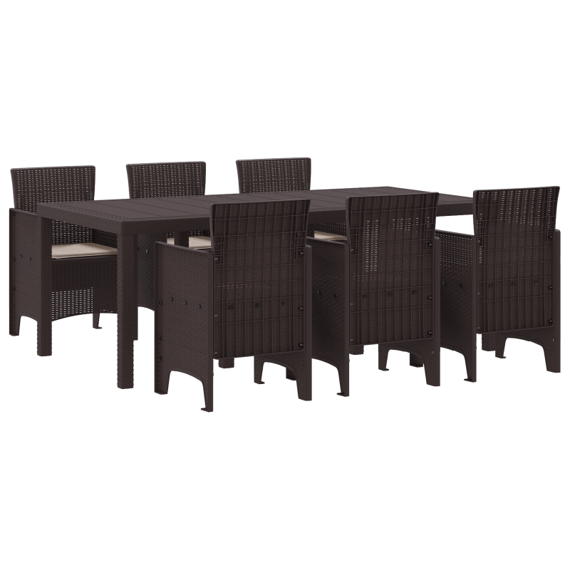 7-teilige Garten Essgruppe mit Kissen Braun Poly Rattan