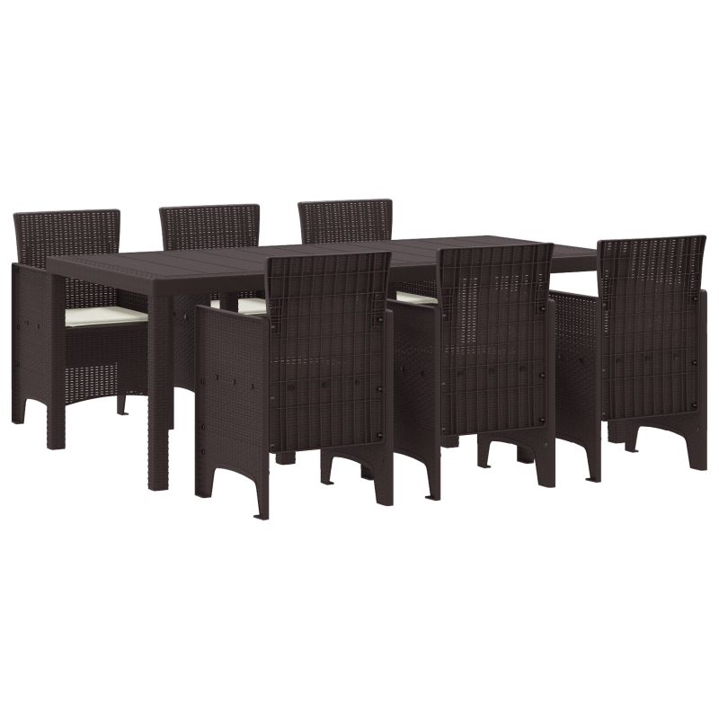 7-teiliges Garten Esszimmer Set mit Kissen Braun Poly Rattan