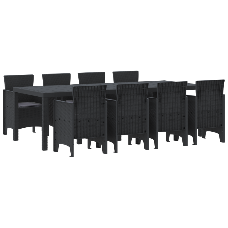 9-teiliges Garten-Esszimmer-Set mit Kissen Anthrazit Poly-Rattan