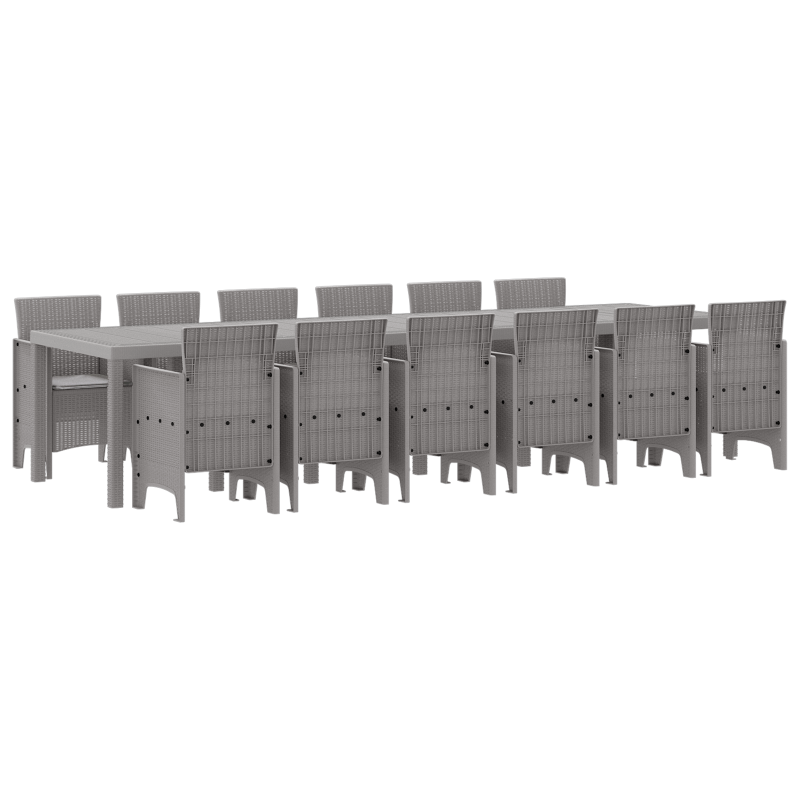 13-teiliges Garten Esszimmer Set mit Kissen Hellgrau Poly-Rattan, Gartentisch Hellgrau 200x100x73 cm Poly-Rattan, Gartentisch Hellgrau 150x100x73 cm Poly-Rattan, Gartenstühle mit Kissen 4 Stück Hellgrau Poly-Rattan