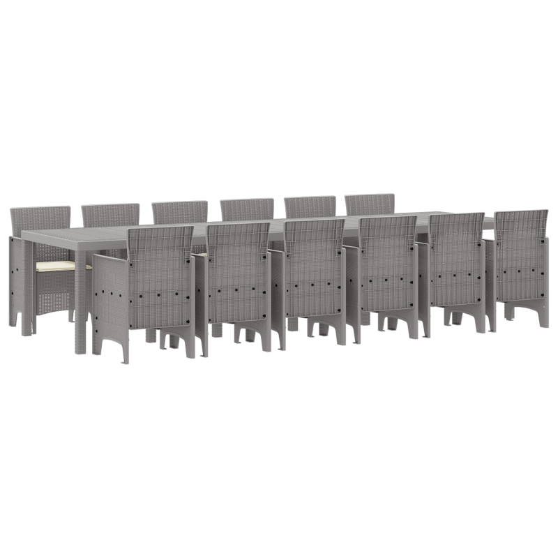 13-teiliges Garten Essgruppe mit Kissen Hellgraues Poly-Rattan, Gartentisch Hellgrau 200x100x73 cm Poly-Rattan, Gartentisch Hellgrau 150x100x73 cm Poly-Rattan, Gartenstühle mit Kissen 4er Set Hellgrau Poly-Rattan
