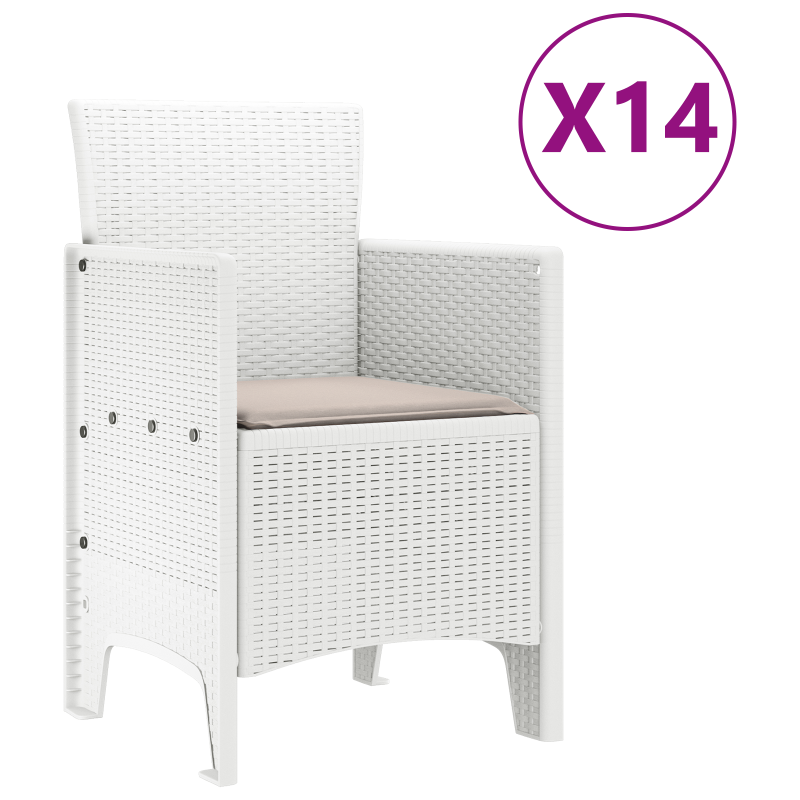 15-teilige Garten Essgruppe mit Polstern Weiß Poly Rattan
