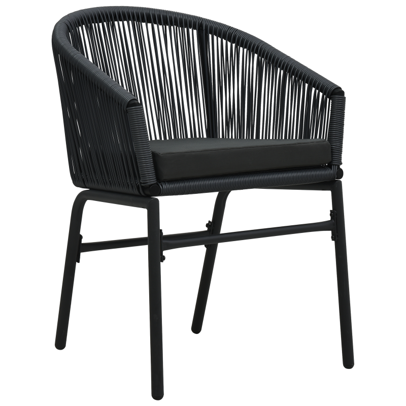 10-teiliges Garten-Essset mit Kissen aus schwarzem Poly-Rattan, Ausziehbarer Gartentisch Anthrazit (140-210)x90x73 cm aus Stahl