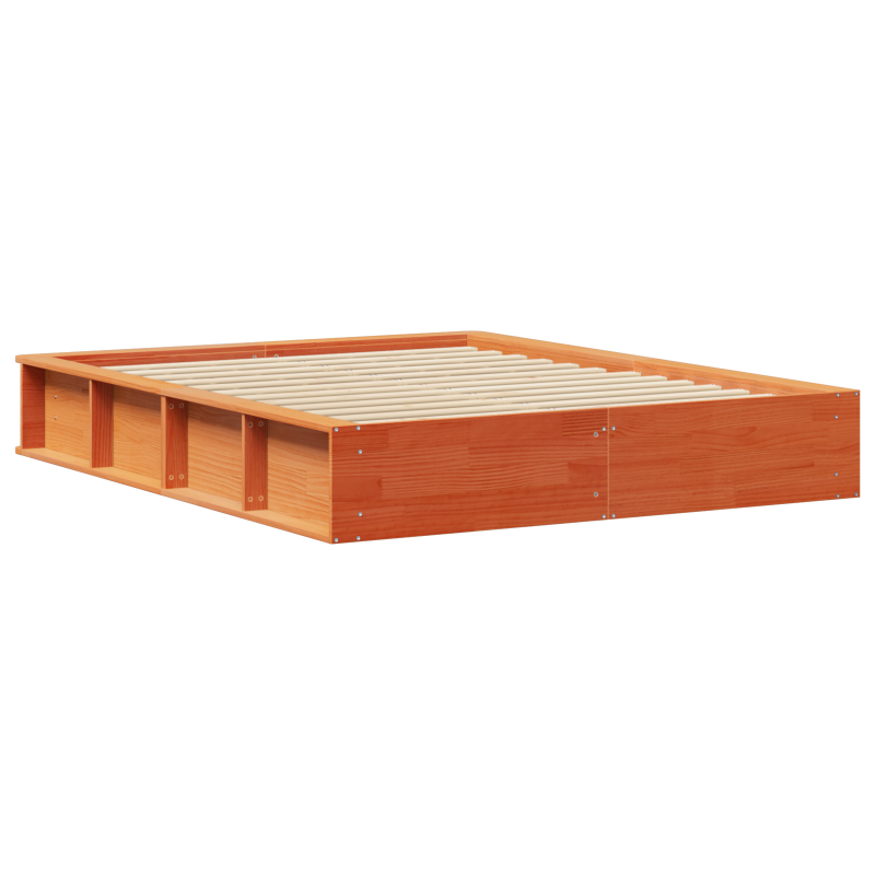 Bettgestell mit hochklappbarem Stauraum Wachsbrown 150x200 cm Massivholz Kiefer