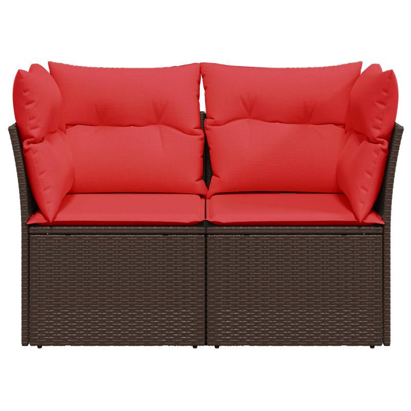 Gartensofa mit Kissen 2-Sitzer Braun Poly Rattan