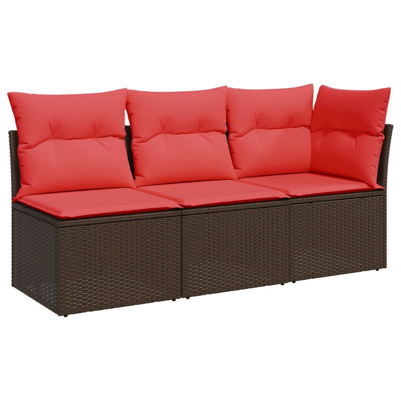 Gartensofa mit Kissen 3-Sitzer Braun Poly Rattan