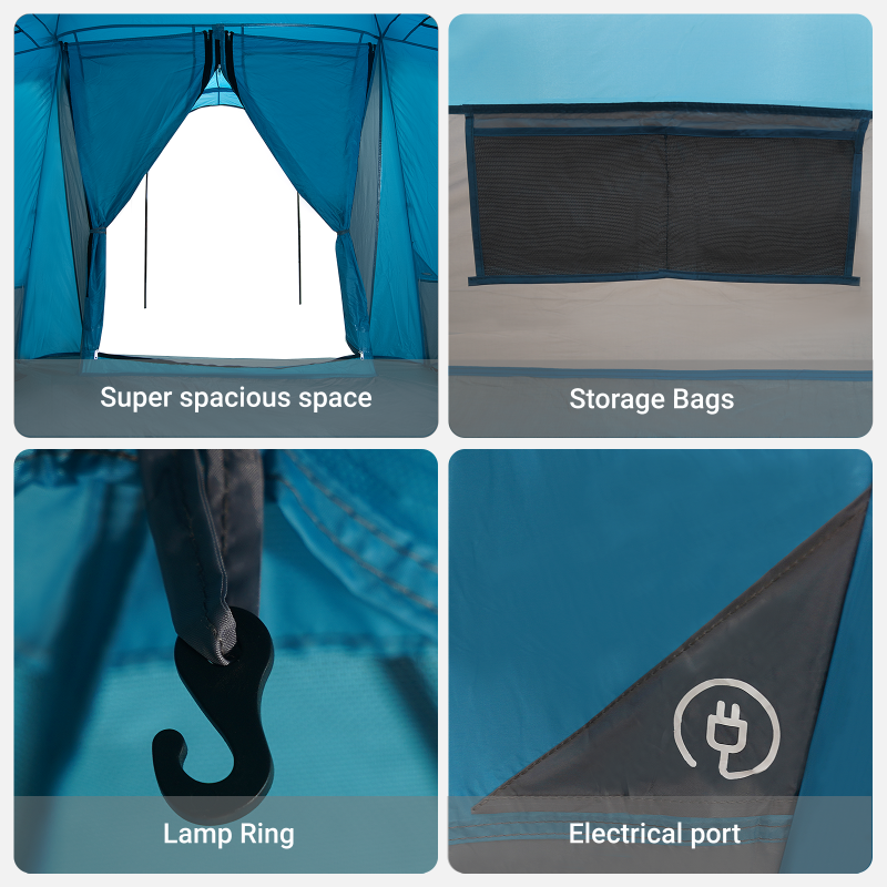 Familienzelt mit Fenstern Kuppel Blau für 4 Personen Wasserdicht