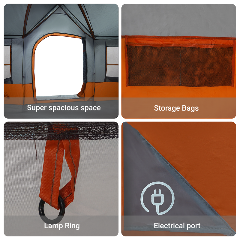 Campingzelt mit Fenstern Grau und Orange 12-Personen Wasserdicht