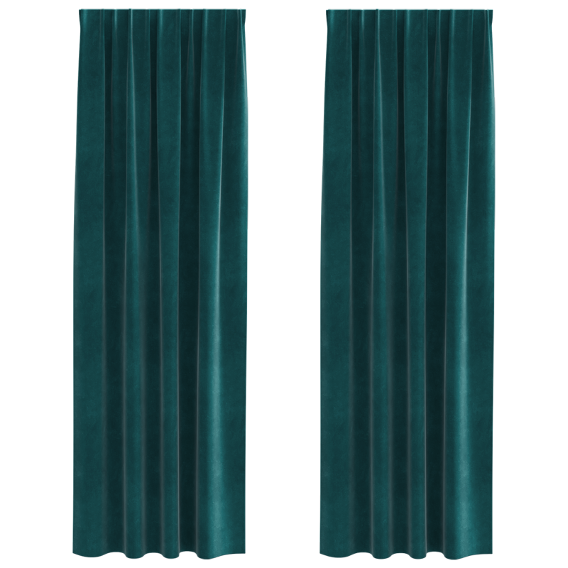Verdunkelungsvorhänge mit Klettband 2 Stück Dunkelgrün Samt