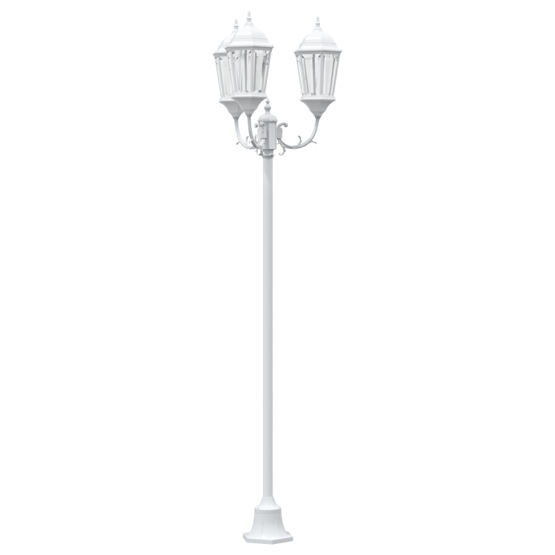 Garten Lichtmast 3-Lampe E27 Weiß 220 cm Aluminium