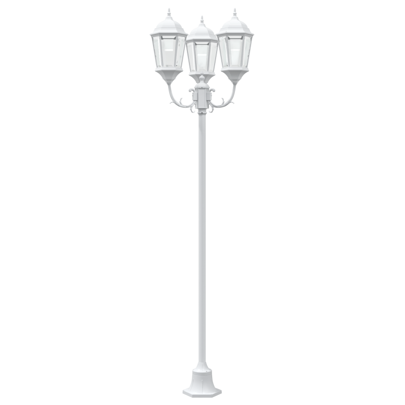 Garten Lichtmast 3-Lampe E27 Weiß 220 cm Aluminium