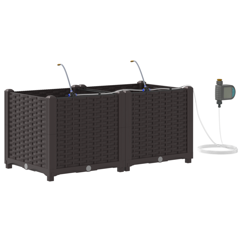 Gartenpflanzkästen mit Bewässerungssystem 2 Stück Braun