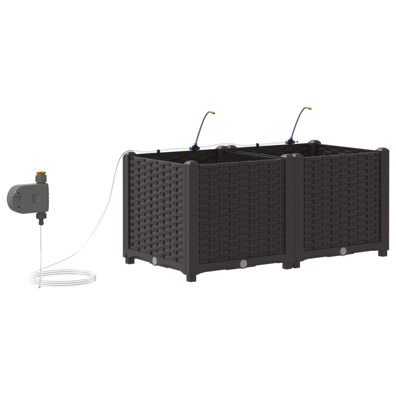 Gartenpflanzkästen mit Bewässerungssystem 2 Stück Braun