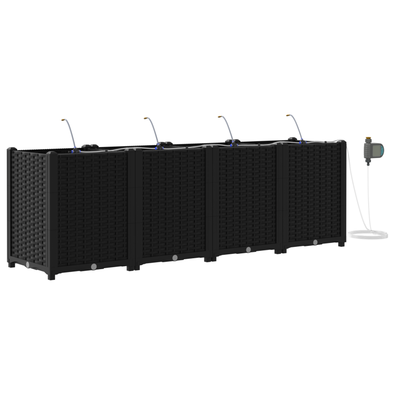 Gartenpflanzer mit Bewässerungssystem 4 Stück Schwarz