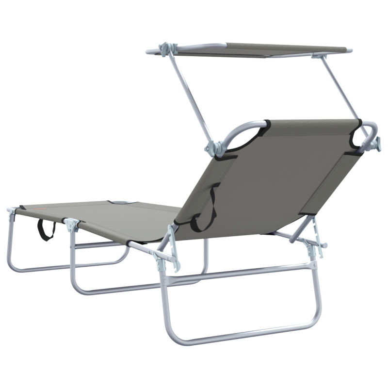 Klappbare Sonnenliegen 2 Stück mit Sonnenschutz Grau 600D Oxford-Gewebe