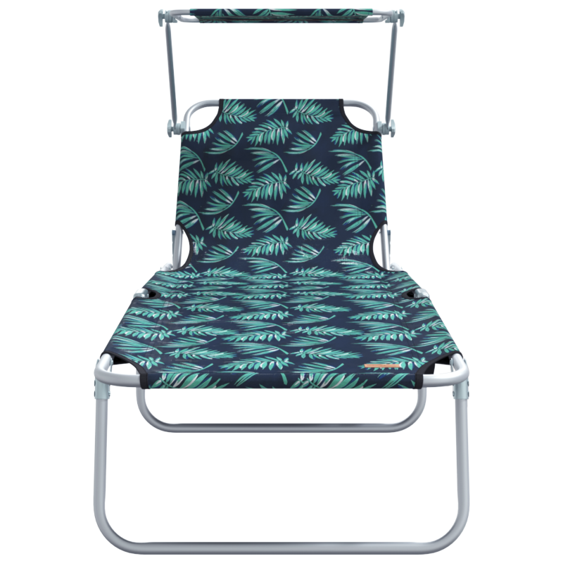 Klappbare Sonnenliegen 2 Stück mit Sonnendach Blattmuster 600D Oxford Stoff