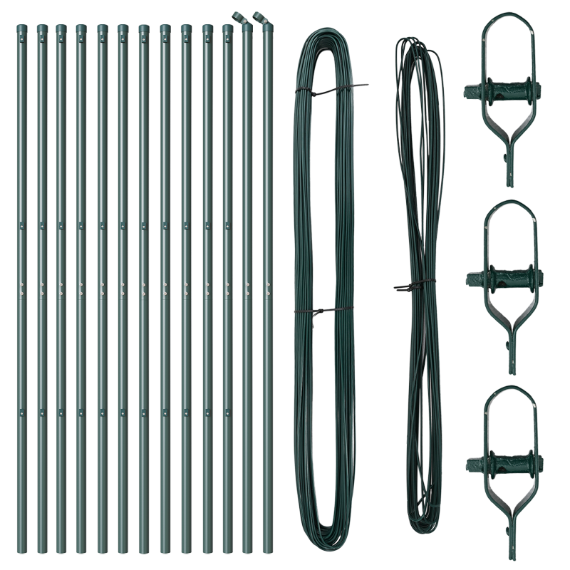 Zaunpfosten 13 Stück Grün Ø32 mm 210 cm Galvanisiertes Stahl