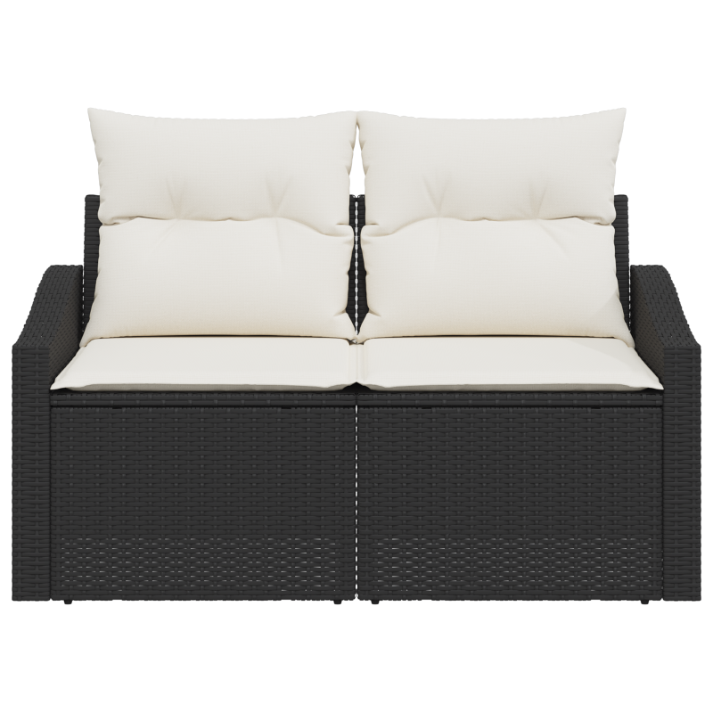2-Sitzer Gartenbank mit Stauraum und Kissen Schwarz Poly Rattan