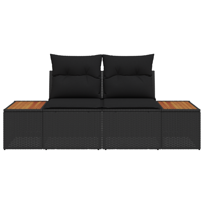 2-Sitzer Gartensofa mit Kissen Schwarz Poly Rattan