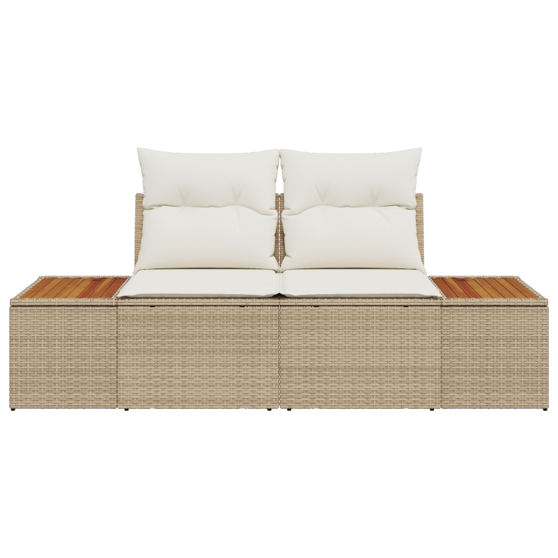 2-Sitzer Garten Sofa mit Stauraum und Kissen Beige Poly Rattan