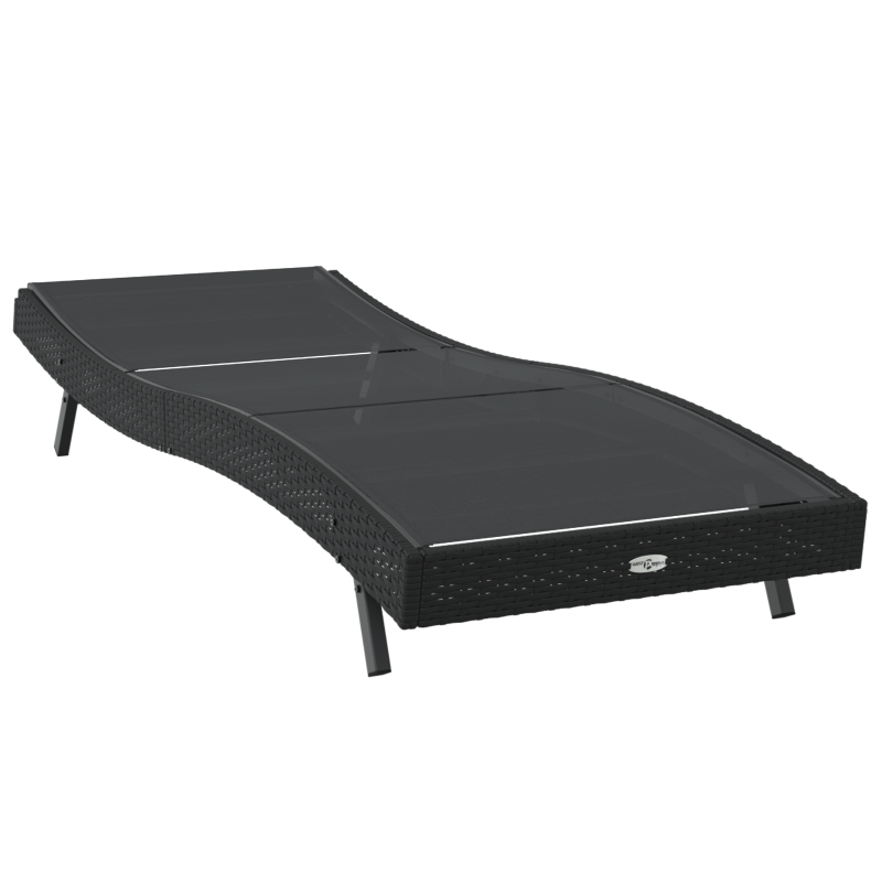 Schwarze Sonnenliege aus Poly Rattan und Textilene von