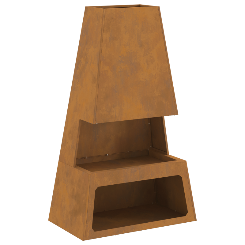 Feuerstelle mit Holzlager 60x35x100 cm Wetterfester Stahl