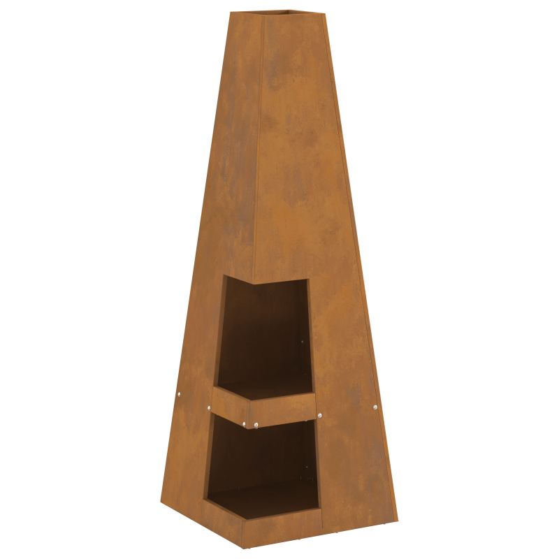 Feuerstelle mit Holzlager 35x35x100 cm Wetterstahl